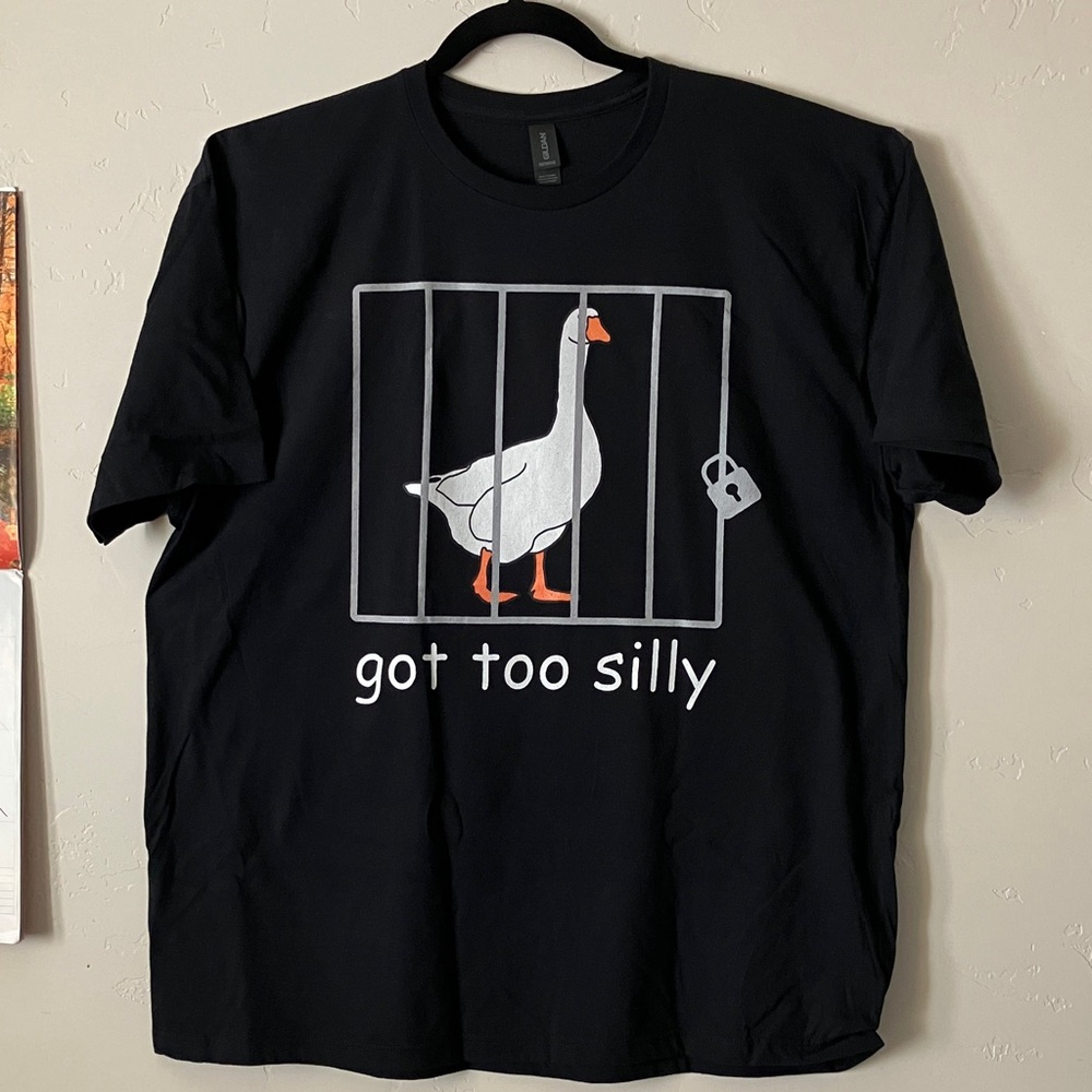 Gildan Black Tee with White & Orange Goose Graphic